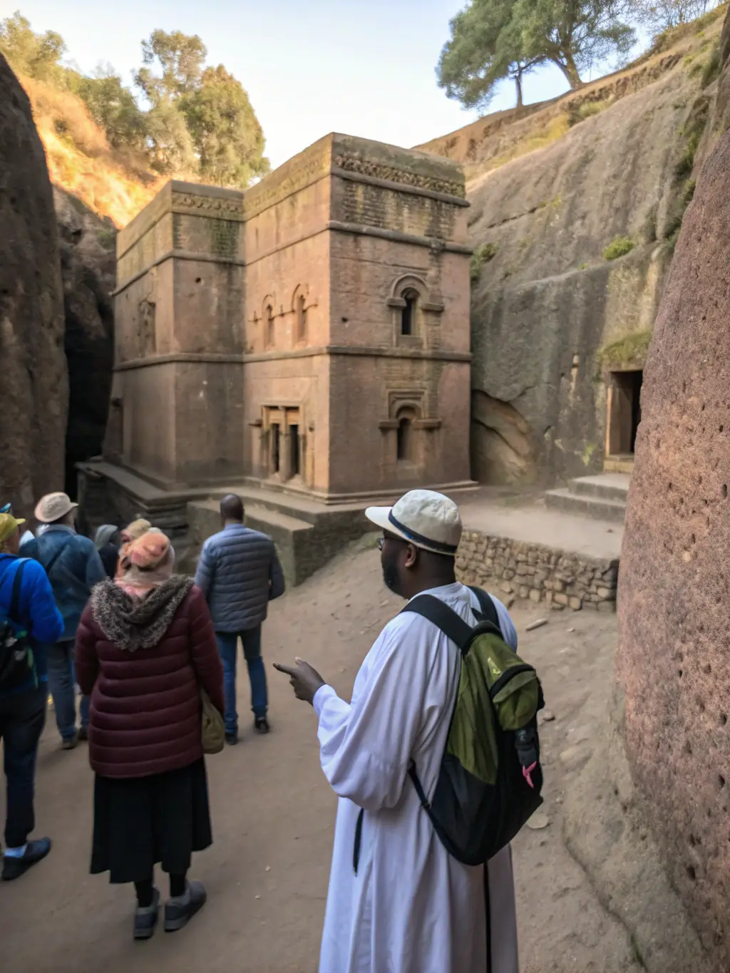 A photograph of a guided tour group exploring the church, with a knowledgeable guide explaining its historical and architectural features.