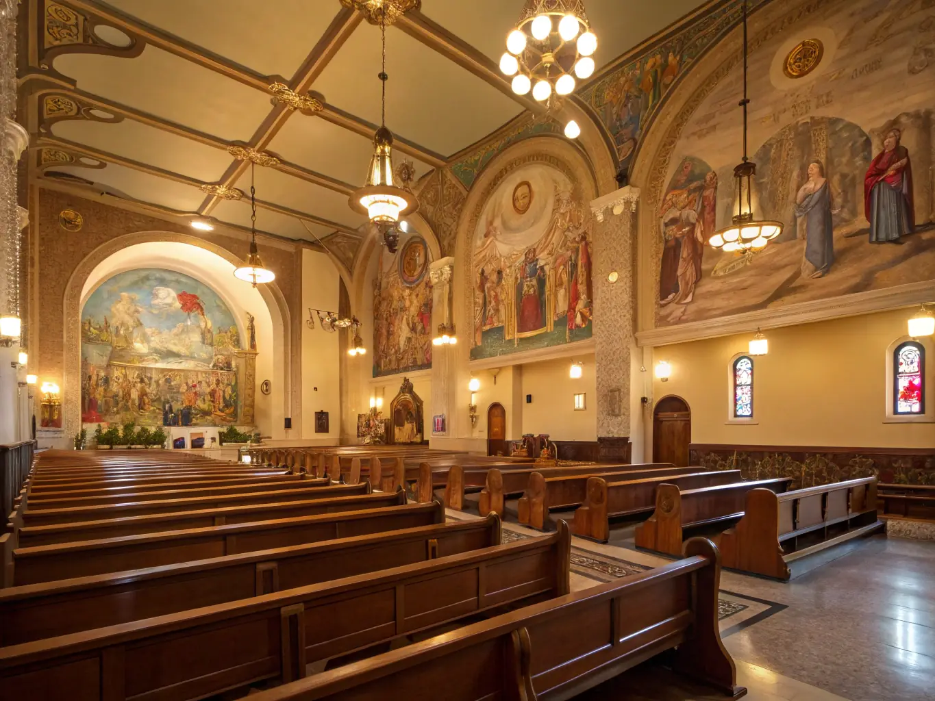 A photograph of an exhibition inside the church, showcasing local art and historical artifacts, illustrating the association's efforts to celebrate local culture and attract visitors.
