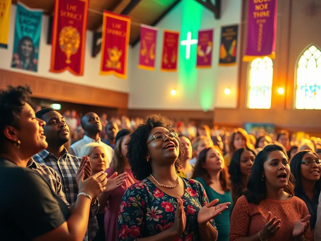 A vibrant image capturing a cultural event held inside the church, featuring local musicians and artists, emphasizing the association's role in promoting cultural activities.