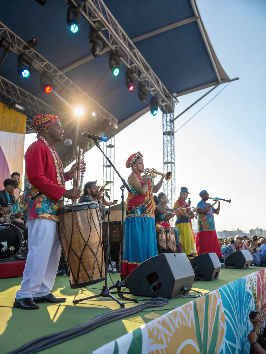 A photograph of a cultural event held within the church grounds, featuring local musicians and artists.